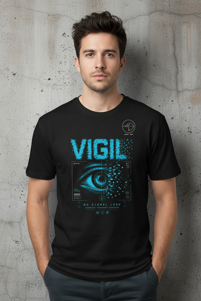Vigil alternate black T-shirt mockup by Grim Raven Labs