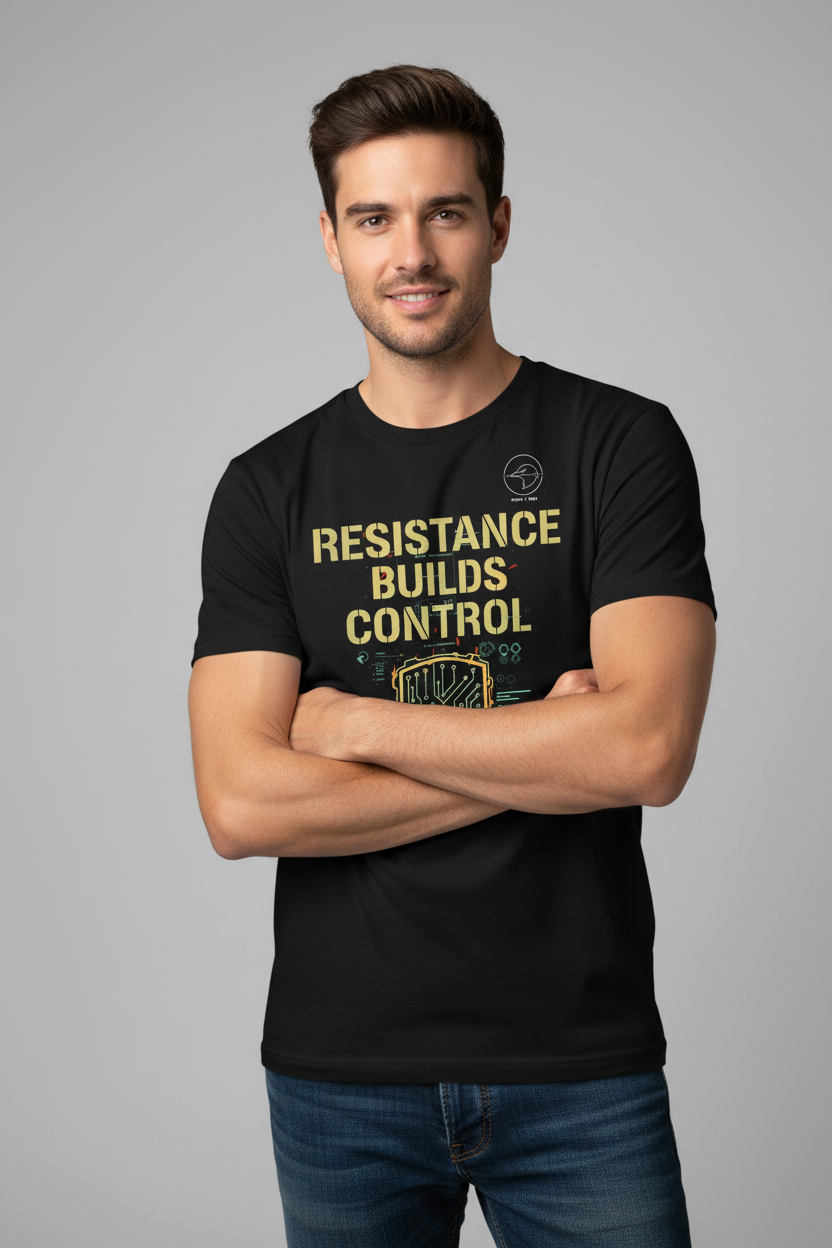Resistance Builds Control black graphic T-shirt by Grim Raven Labs